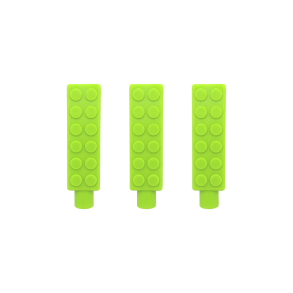 3 pack of green brick pencil topper chews for people with sensory needs