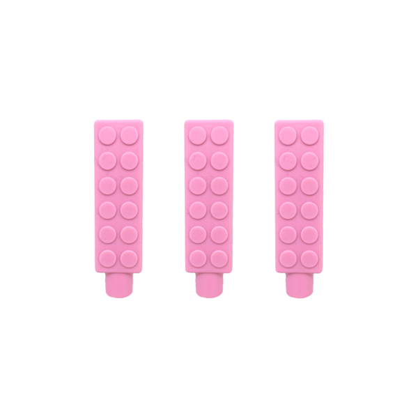 3 pack of pink brick pencil topper chews for people with autism