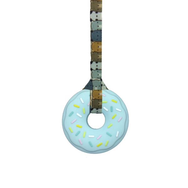 Blue chewable doughnut pendant with Bears design lanyard, perfect for those with ADHD