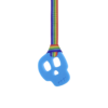 Blue skull chew necklace on rainbow pride lanyard
