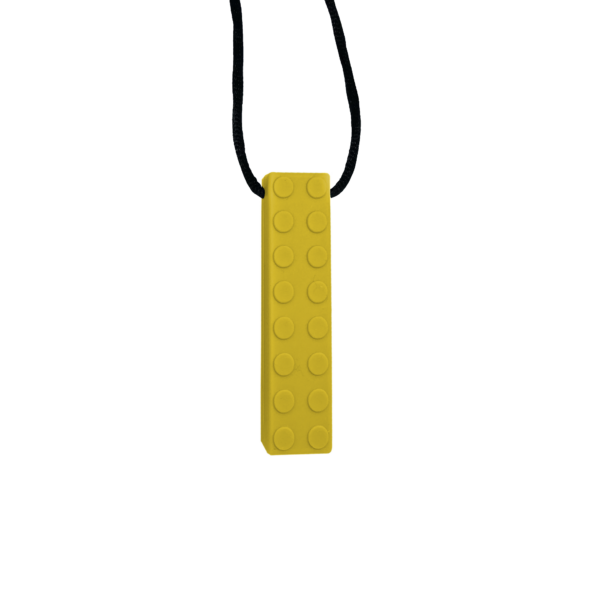 Brick sensory chew necklace in yellow on black cord
