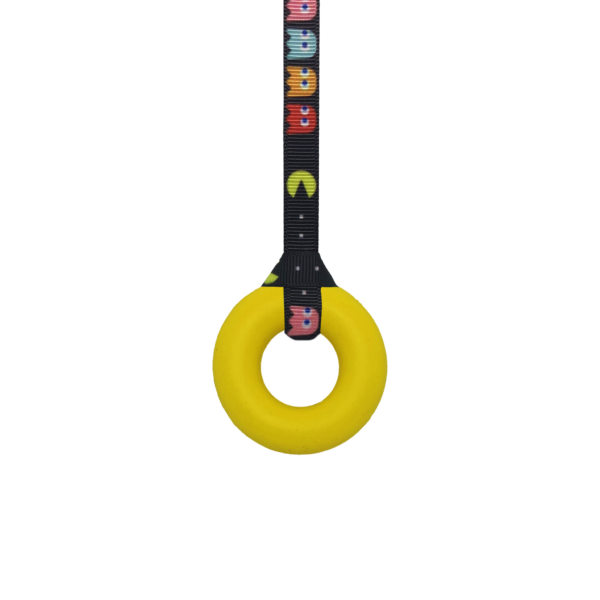 Yellow ring autism chew necklace with pacman lanyard, ideal for those who are chewing clothes