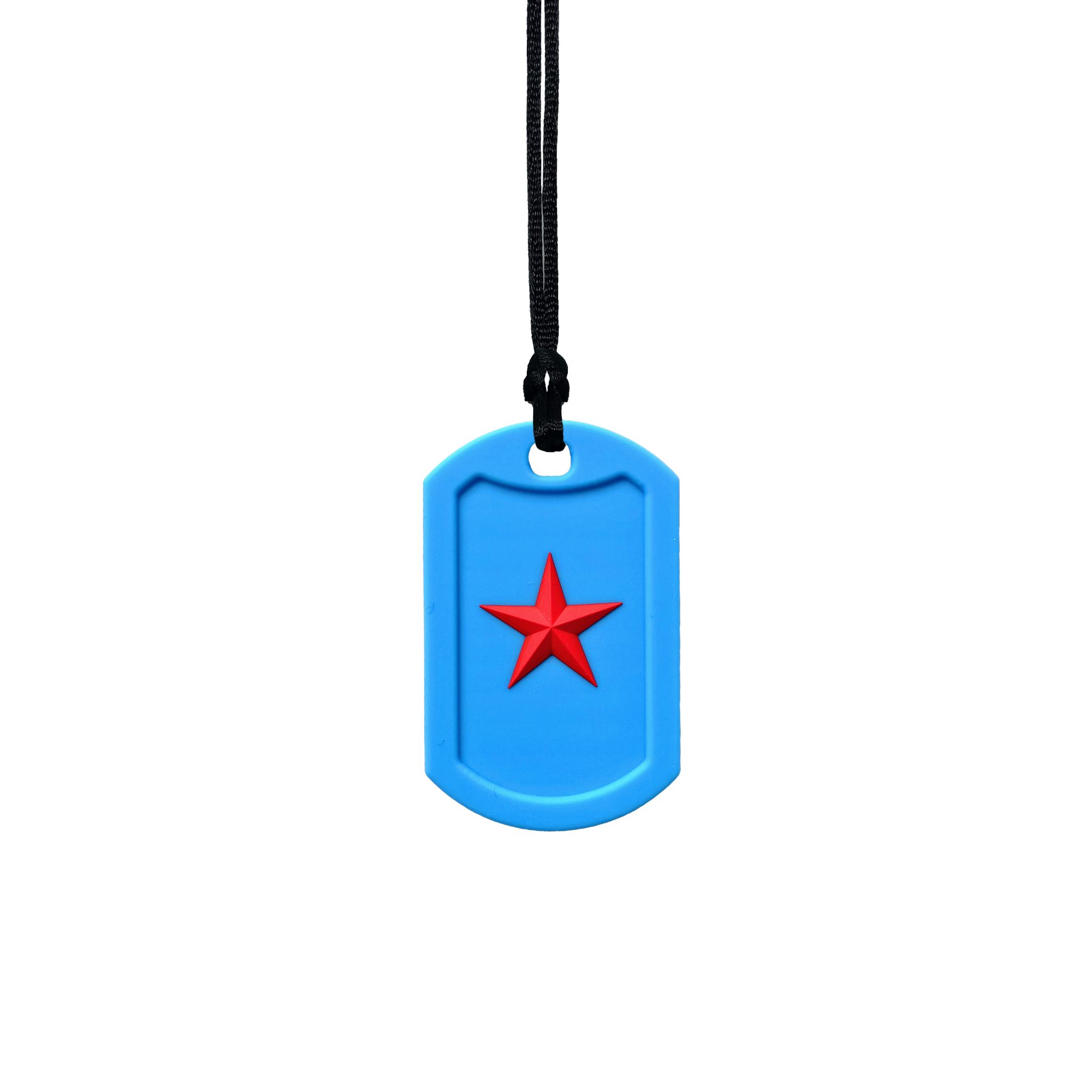 Blue Star Tag Chew Necklace on black cord