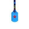 Blue Star Tag Chew Necklace on black stars lanyard