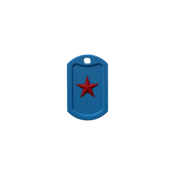 Front face of a blue Star Tag Chew Necklace
