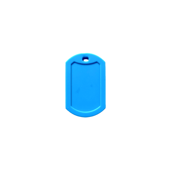Reverse face of a blue Star Tag Chew Necklace