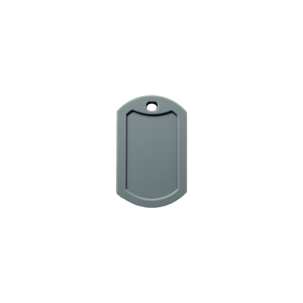 Reverse face of a grey Star Tag Chew Necklace