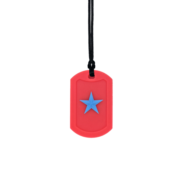 Red Star Tag Chew Necklace on black cord
