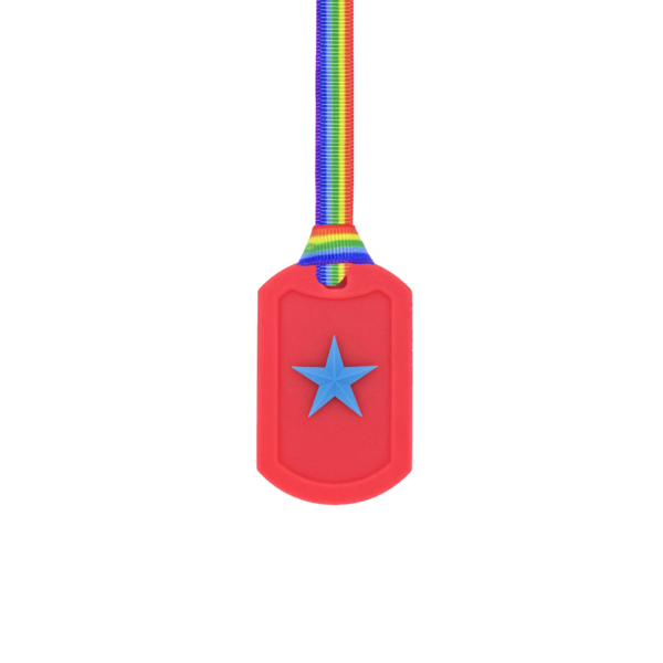 Dog tag pendant red star chewy jewellery sensory oojamabobs rainbow pride lanyard