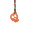 Orange skull chew necklace on superhero lanyard
