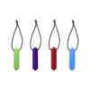 4 pack of brightly coloured Zip Chews, alternative to chewing clothes