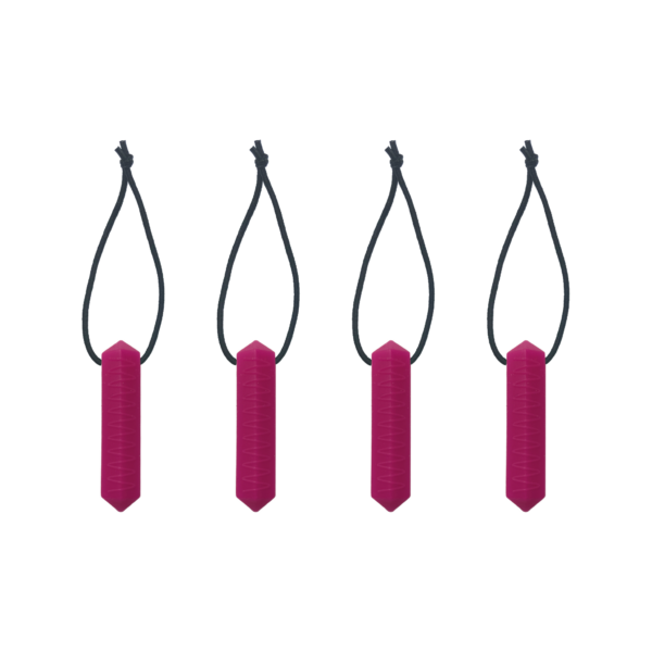 4 pack of magenta Zip Chews, ideal for those with sensory needs