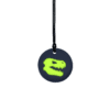 Black-green Jurassic dinosaur sensory chew necklace on black cord