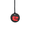 Black-red Jurassic dinosaur sensory chew necklace on black cord