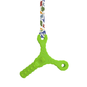 Chonka chews Y tube green sensory chew with dinosaurs lanyard