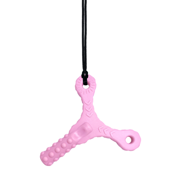 Chonka chews Y tube light pink sensory chew on black cord, perfect for those with sensory needs