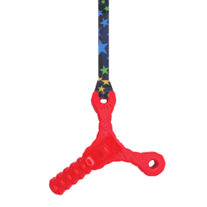 Chonka chews necklace Y red sensory chew with black stars lanyard