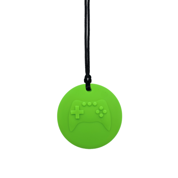Green Gamer sensory chew necklace on black cord