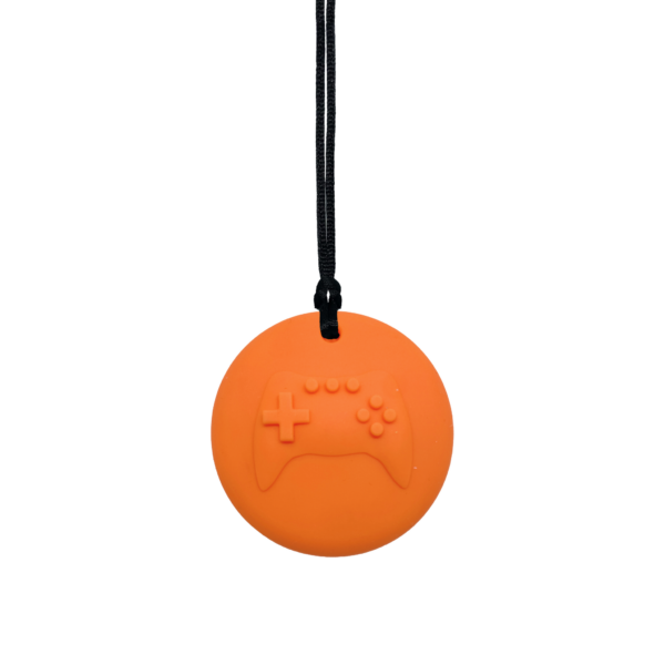 Orange Gamer sensory chew necklace on black cord