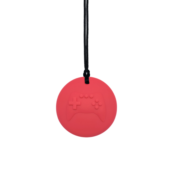 Red Gamer sensory chew necklace on black cord