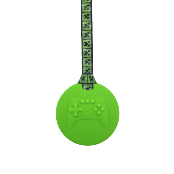 Green Gamer sensory chew necklace on a creeper lanyard