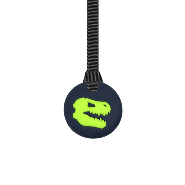 black-green Jurassic dinosaur sensory chew with plain black lanyard