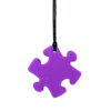 Purple Puzzle chew necklace with plain black cord, ideal autism aids