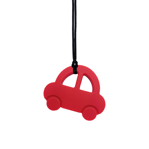 Red car chew necklace black cord oojamabobs