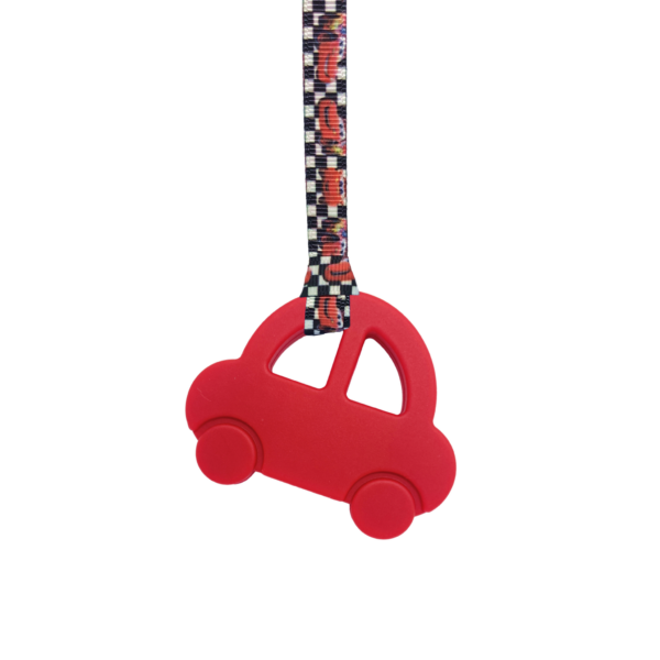 red car chew necklace with cars lanyard