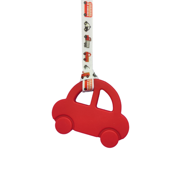 red car chew necklace with transport lanyard