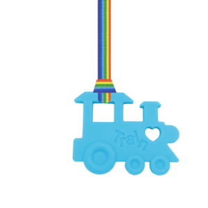 Blue train chew necklace sensory oojamabobs autism adhd lanyard rainbow pride