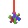 Multicoloured rainbow Puzzle chew necklace with plain red lanyard, ideal autism aids
