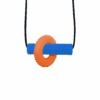 Orange and blue Axle sensory chew necklace with moving parts on black cord, perfect for people with ADHD