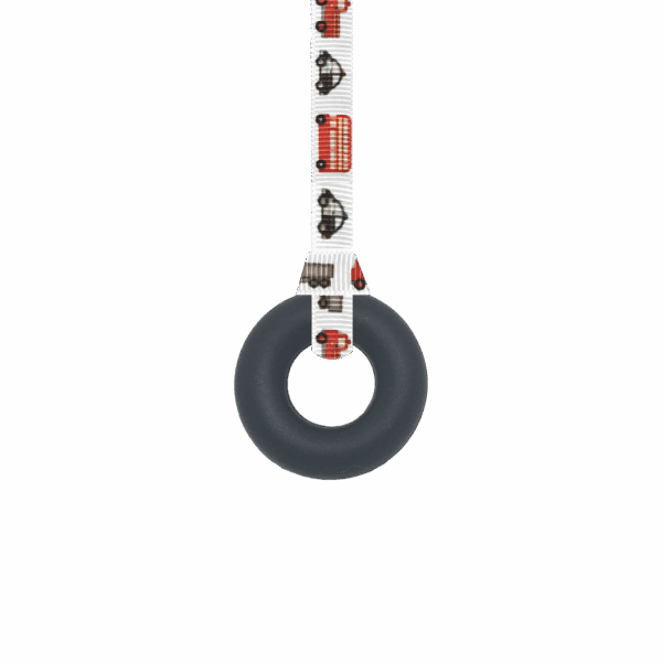 Black ring sensory chew necklace with vehicles lanyard