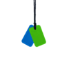 Blue and green dog tag sensory chew necklace pair on black cord