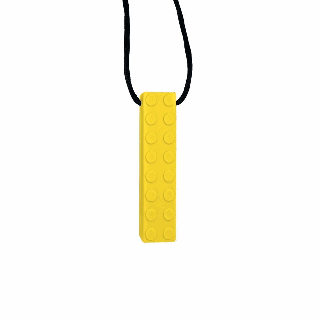 Brick chew necklace in yellow on black cord