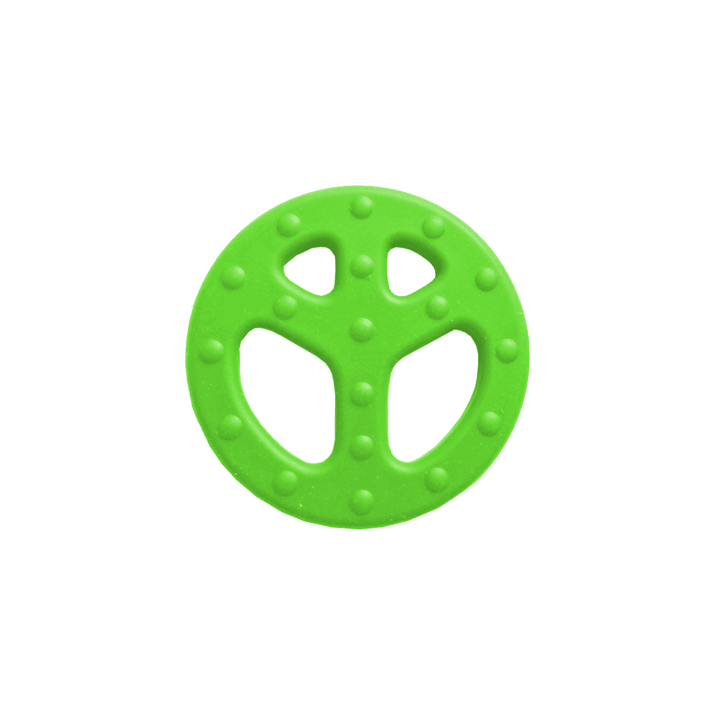 reverse face of green peace chew necklace