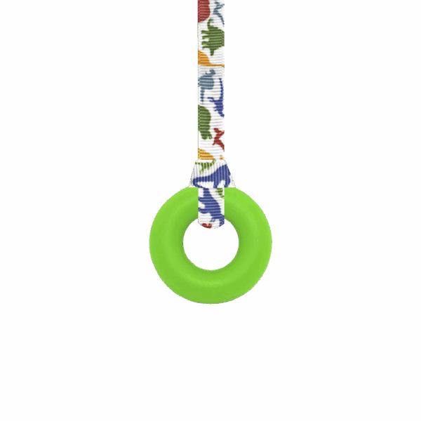 Green ring sensory chew necklace with dinosaurs lanyard