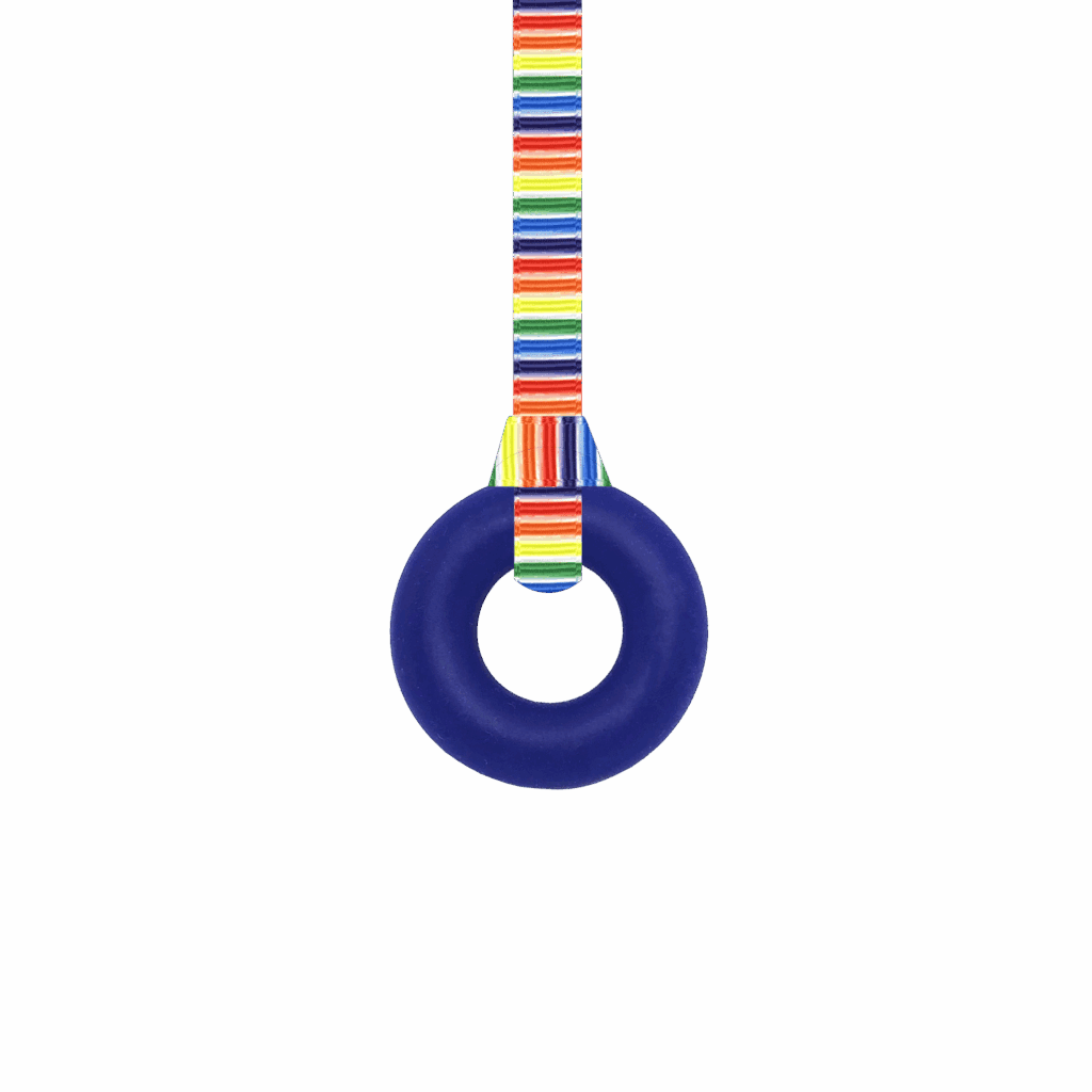 Navy ring sensory chew necklace with retro stripes lanyard