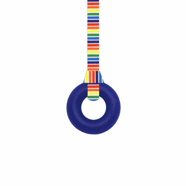 Navy ring sensory chew necklace with retro stripes lanyard
