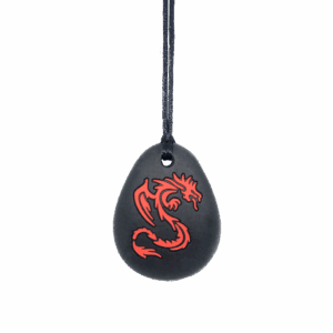 Black dragon chew necklace with red dragon on plain black cord