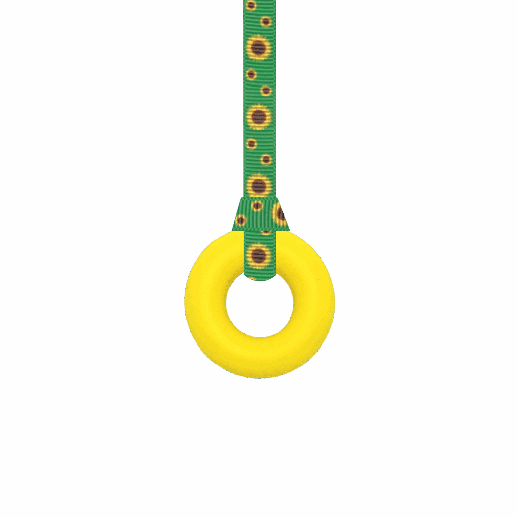 Yellow ring sensory chew necklace with sunflowers lanyard