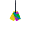 Yellow and multicoloured dog tag sensory chew necklace pair on black cord