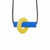 Yellow and blue Axle sensory chew necklace with moving parts on black cord, perfect for people with ADHD