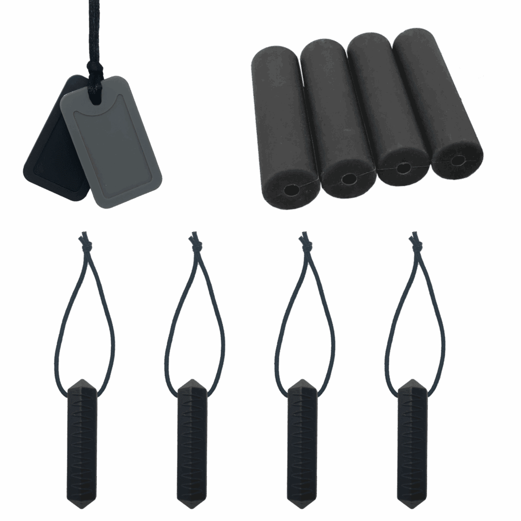 Discreet chewy jewellery set, dog tags, hoodie chews & zip chews in neutral colours