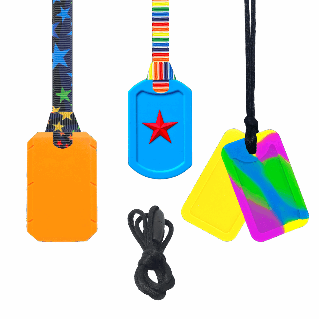 Tags chew set in bright colours, taggle, star tag, dog tags and cord