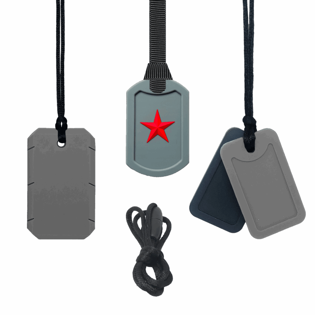 Tags chew set in neutral colours, taggle, star tag, dog tags and cord