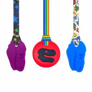 dinosaur chew necklace set custom purple red blue lanyard sensory oojamabobs