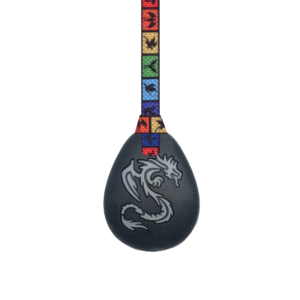 Grey dragon sensory chew necklace on dragons lanyard